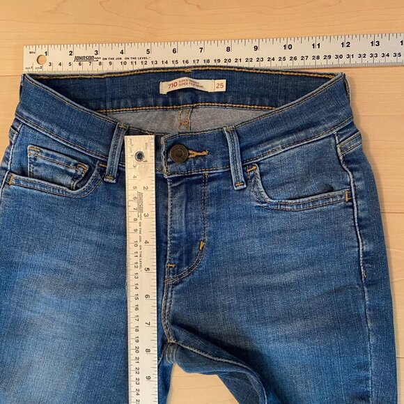 Levis Womens 710 Super Skinny Jeans mid rise Size 25 Blue Denim Stretch - Picture 10 of 13